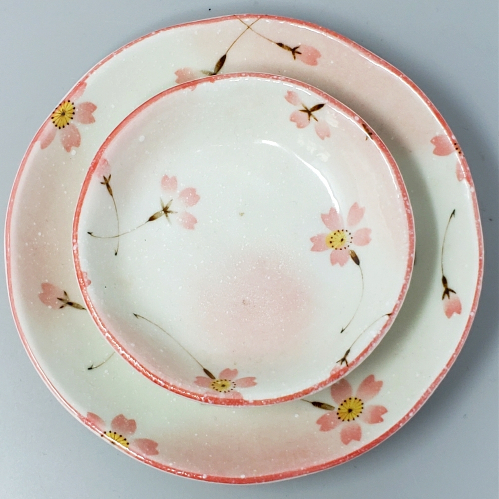 Kaki Mino Ware Vintage "Cherry Blossom" Design Bowls